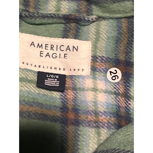 American Eagle Plaid Flannel Button-Up Shirt Shacket L Long Sleeve Classic Fit - Picture 5 of 7